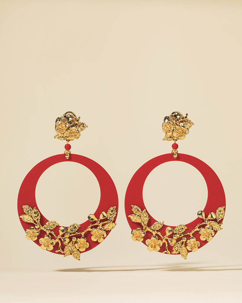 Red hoop earrings pair